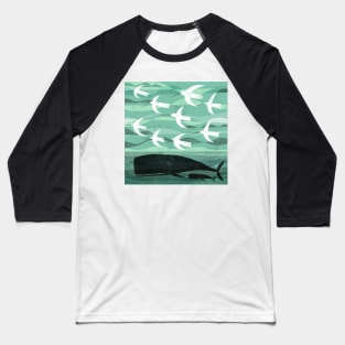 Whale and baby with flying birds Baseball T-Shirt